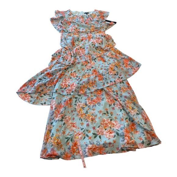 R&K Blue Coral Tiered Ruffle Flutter Sleeve Tie Waist Maxi Dress NEW Feminine - Picture 14 of 14